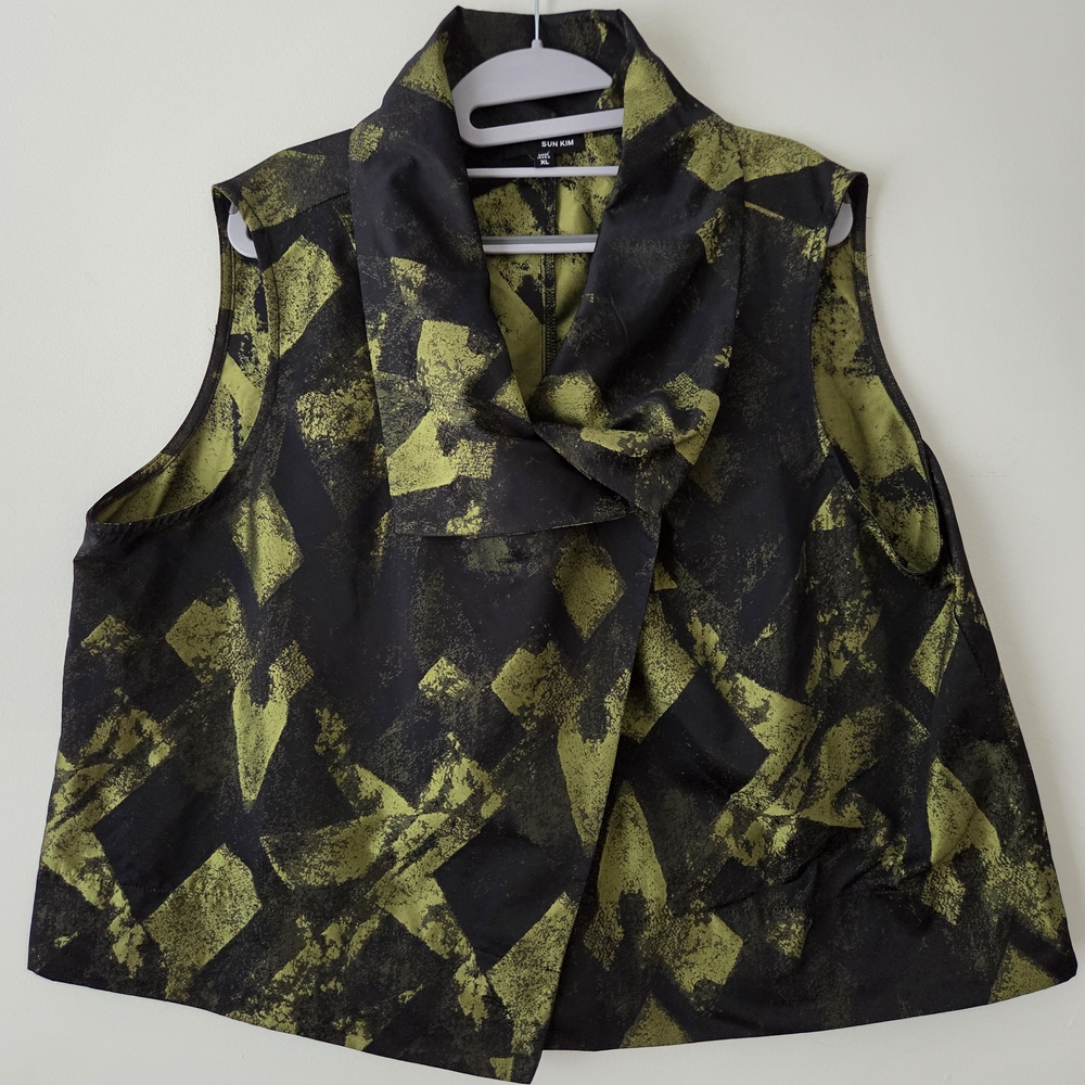 Sun Kim Lagenlook Abstract Print Vest Sleeveless Jacket XL - Picture 3 of 10
